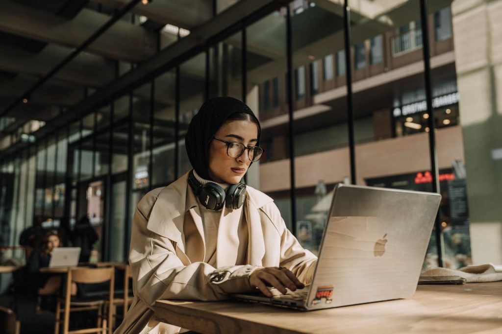 A woman working on her laptop in one of the coworking spaces in Washington, D.C.